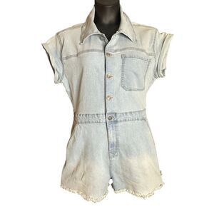 Celebrity Pink Women's Blue Denim Stretch Jean One Piece Shorts Jumpsuit Large